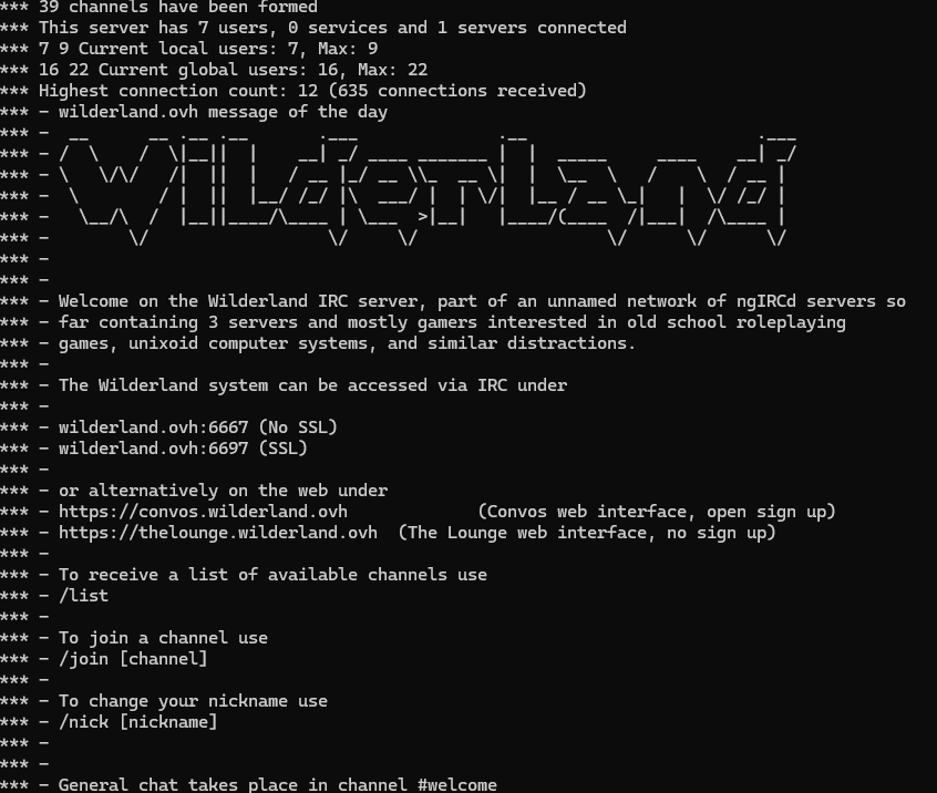 messae of the day of wilderland.ovh IRC server